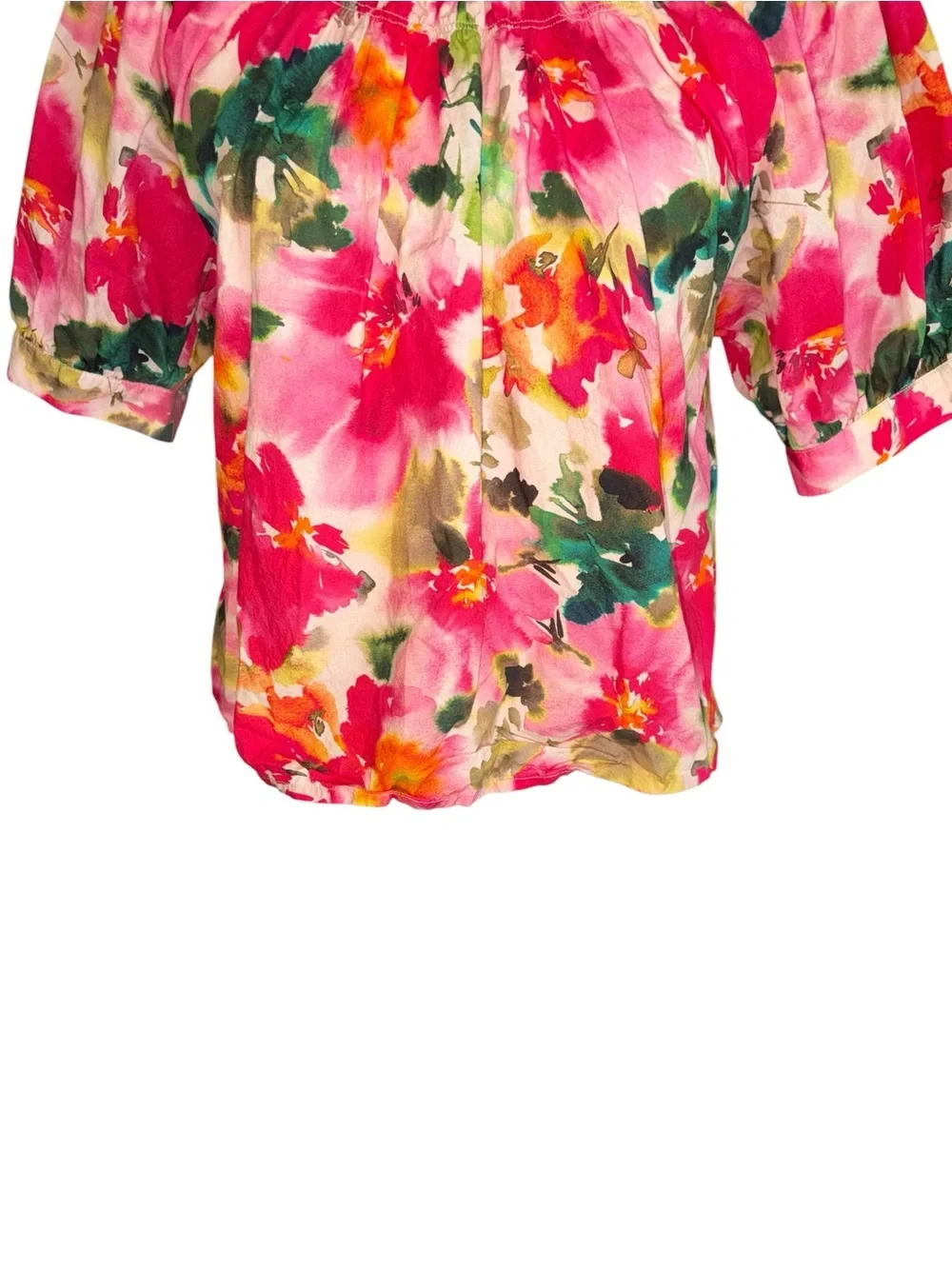 LN J. Crew Smock Neck Puff Sleeve Top in Floral Cotton Poplin - S